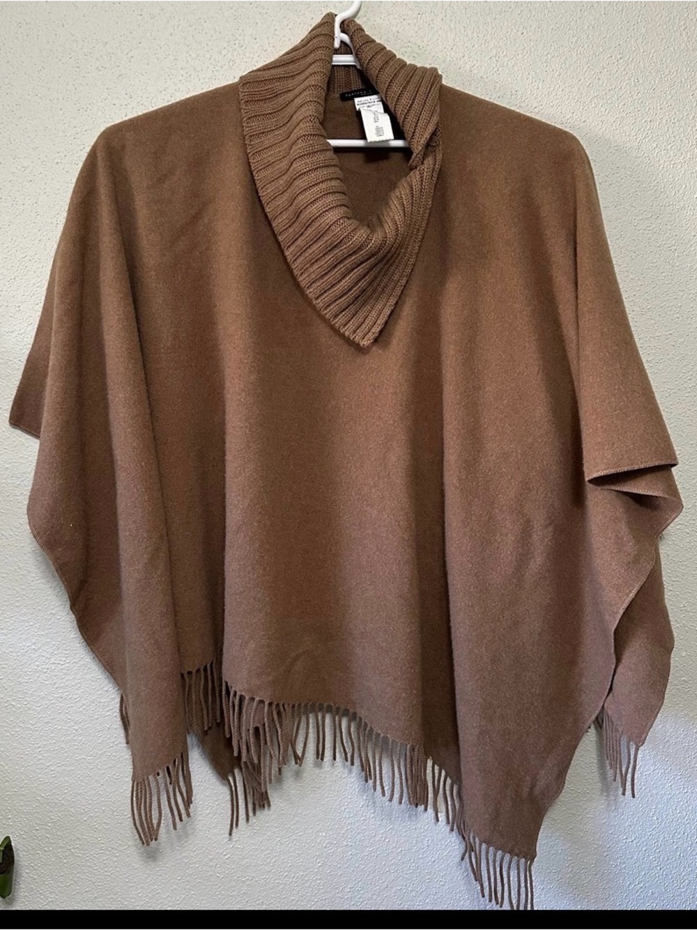Fabiana Filippi Wool Silk Cashmere Fringe Poncho Sweater Taupe Camel Italy